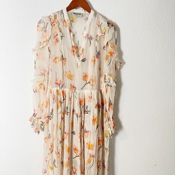 NWT Zadig & Voltaire Riciny Mousseline Ruffled Floral Maxi Dress - Picture 3 of 12